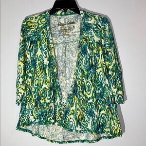Onque Woman Green and Yellow Patterned cardigan 100% cotton medium petite